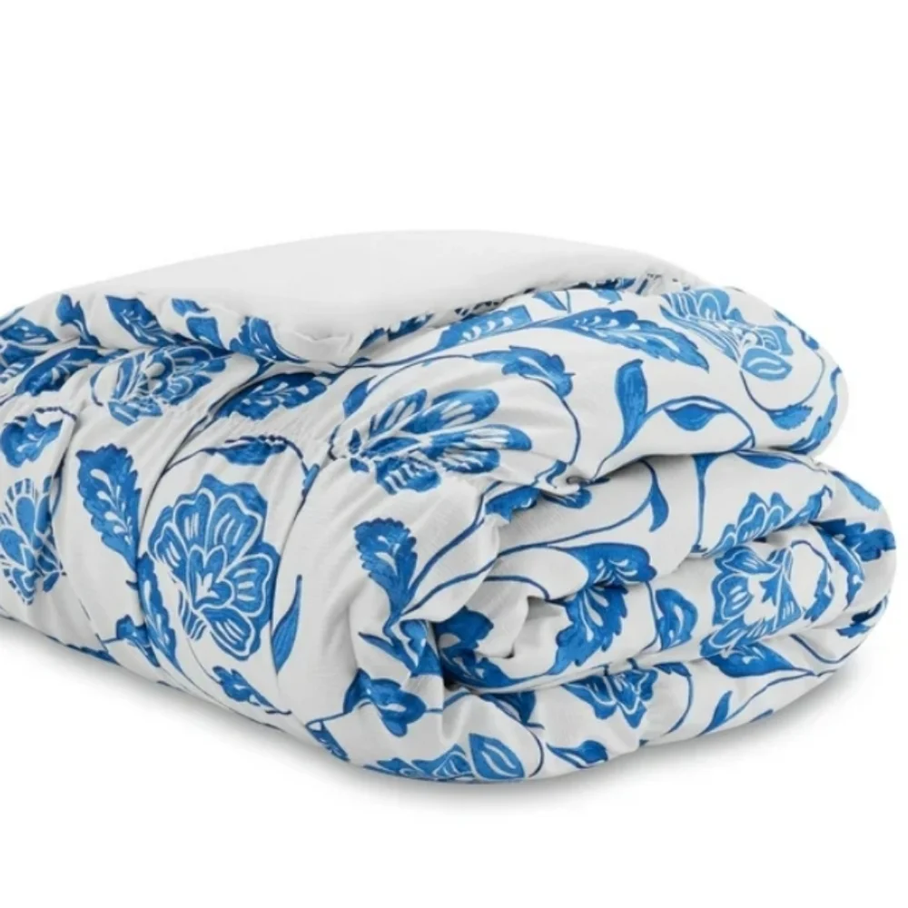 Floral Blue and White Comforter Set With Shan Size Twin XL 66×90 Standard Sham